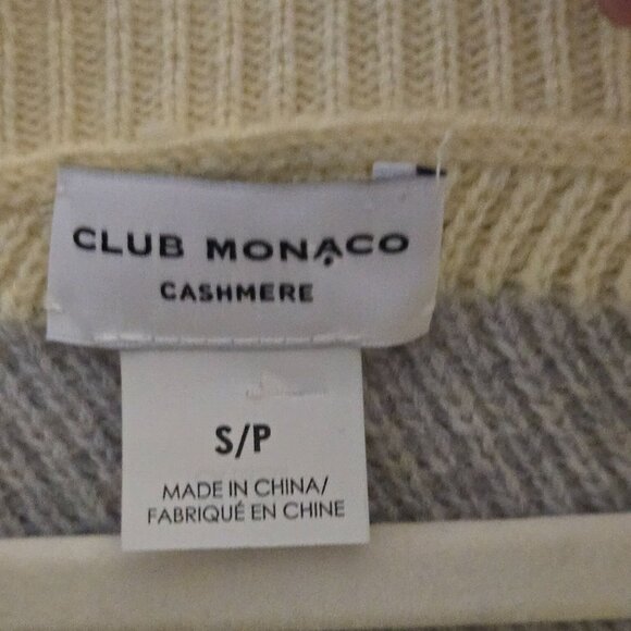 Club Monaco 100% Cashmere Pale Yellow Gray Striped Sweater Size S - Picture 4 of 6